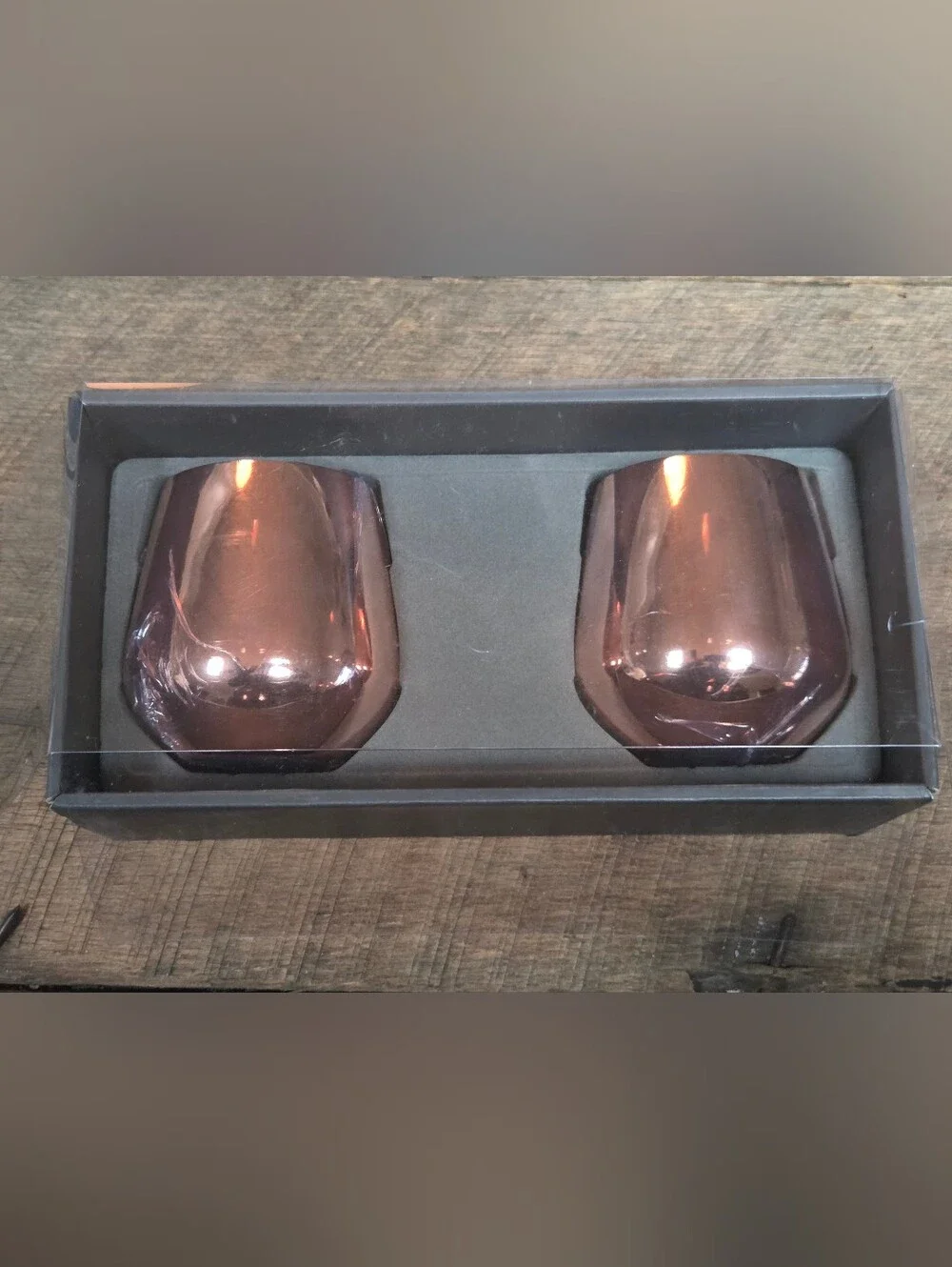 NIB Copper Stemless Wine Glasses - Set of 2 Stainless Steel Tumbler ~ Bin 1J